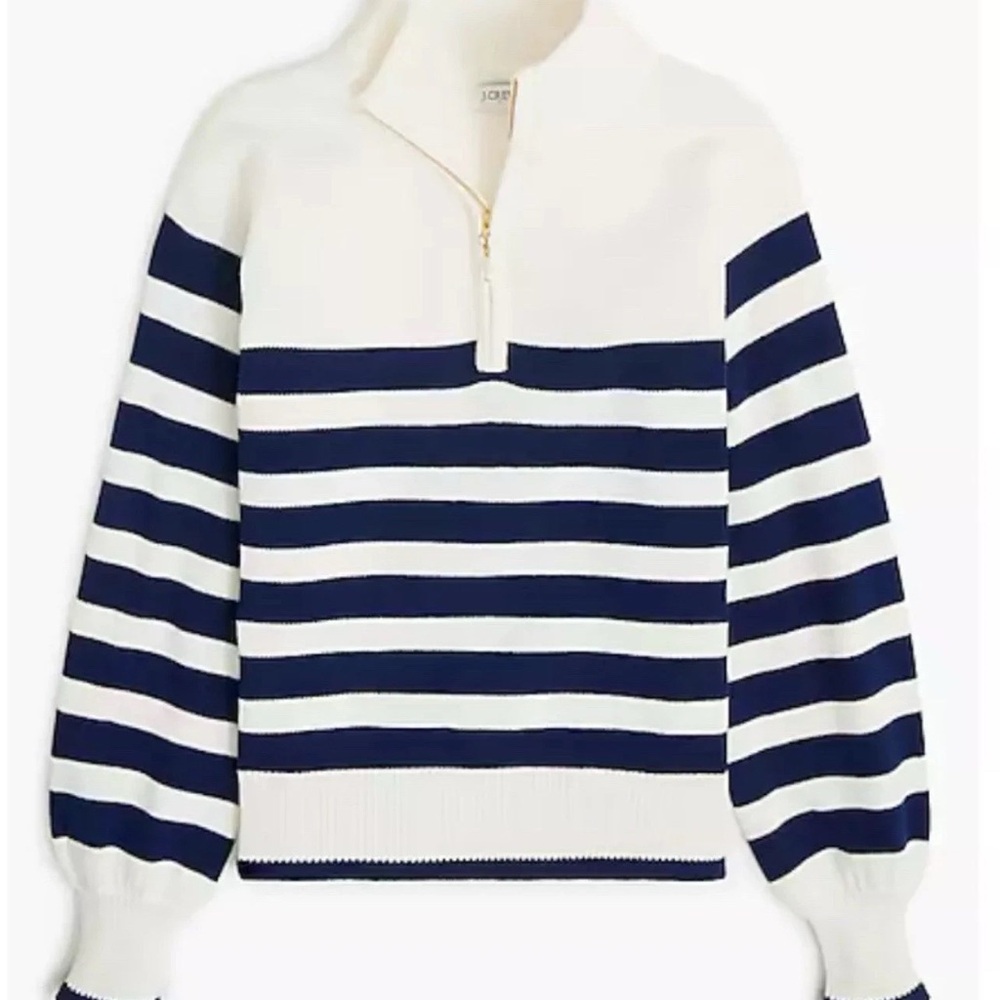 J. Crew Striped Half-Zip Sweater Pearl Zipper Ivory Navy BV789